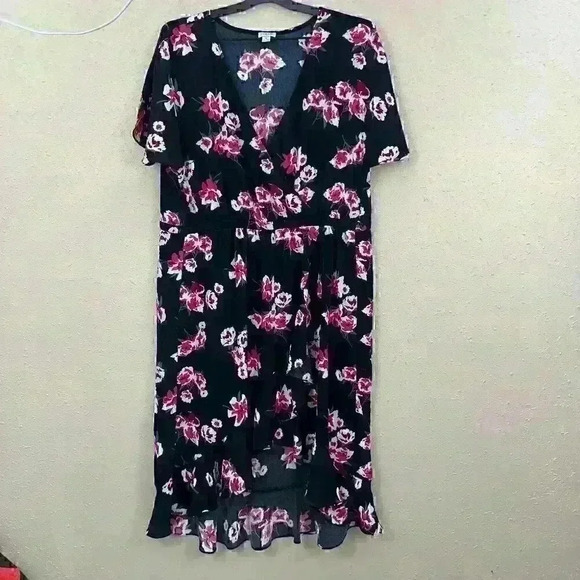 J Crew Hi-Lo Navy Floral Ruffle Faux Wrap Short Sleeve Midi Dress M DC2 - Picture 1 of 8